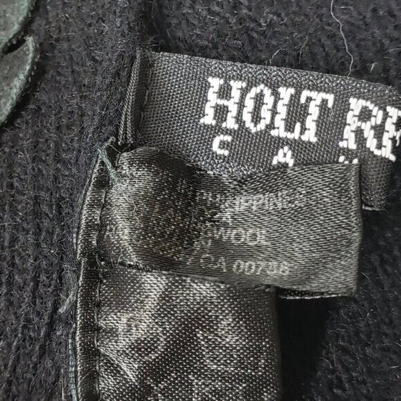 Holt Renfrew Angora Lambswool Nylon Scarf Black Floral Appliques Winter Warmth - Picture 6 of 12